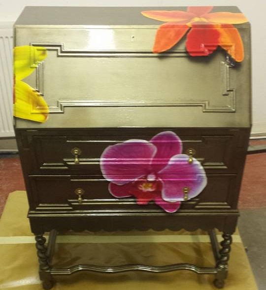 Airbrushed Painting of a Flower Writing Desk